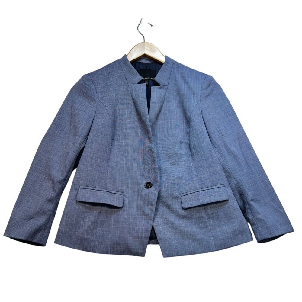 Banana Republic Inverted Collar Blazer Jacket Womens 4 Petite Blue One Button